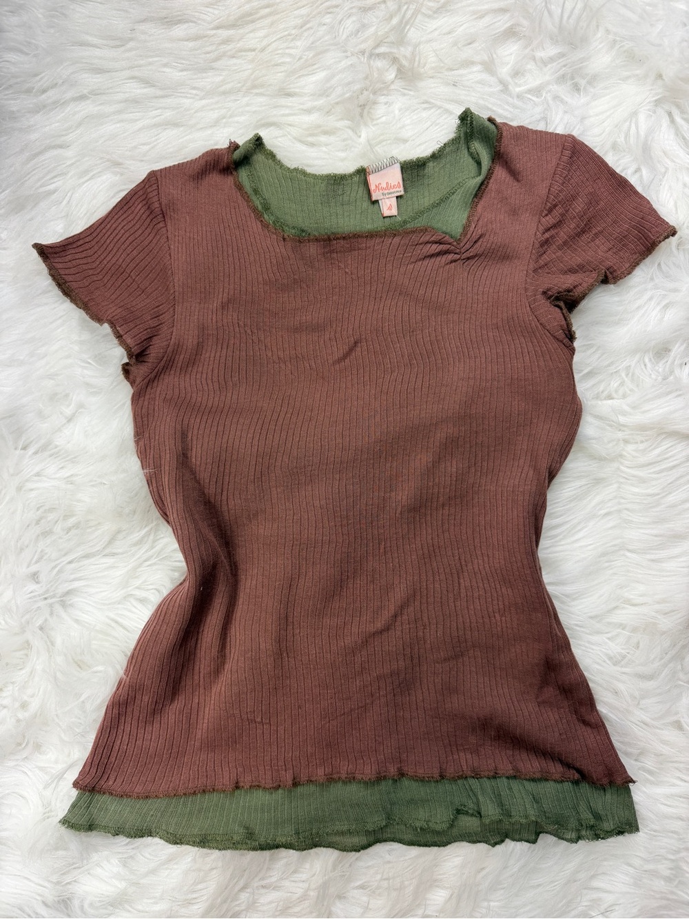 Y2K Layered Ribbed Short-Sleeve Top